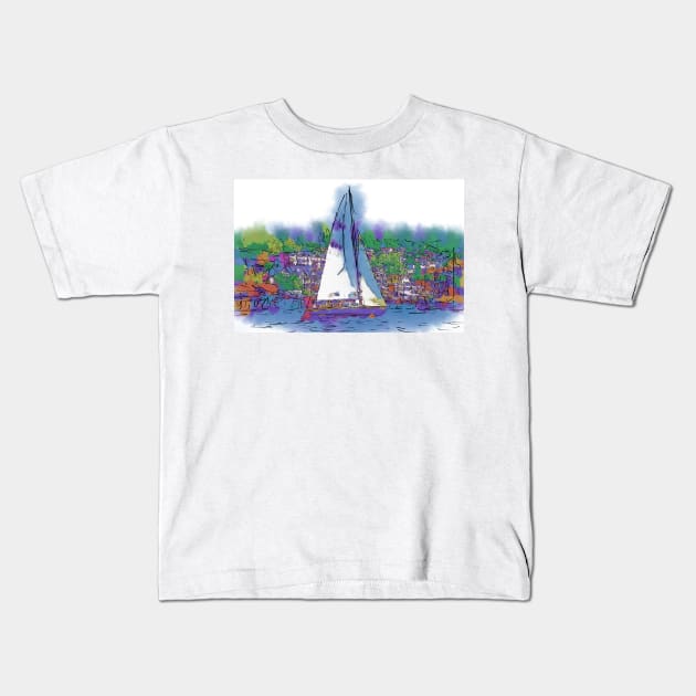 The Purple Sailboat Kids T-Shirt by KirtTisdale